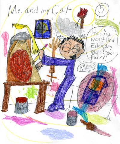 imagination and drawing of cat in an artistic girl's comic art and her loving story