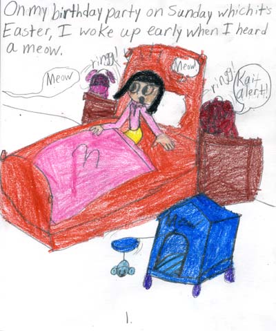 imagination and drawing of cat in an artistic girl's comic art and her loving story