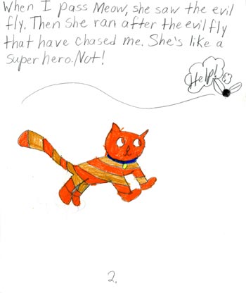 imagination and drawing of cat in an artistic girl's comic art and her loving story