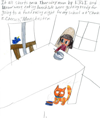 imagination and drawing of cat in an artistic girl's comic art and her loving story