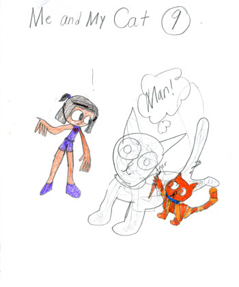 imagination and drawing of cat in an artistic girl's comic art and her loving story