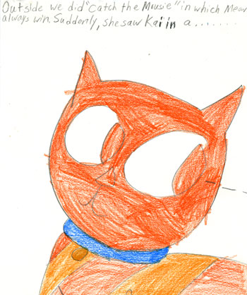 imagination and drawing of cat in an artistic girl's comic art and her loving story