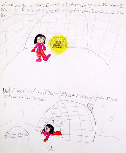 imagination and drawing of cat in an artistic girl's comic art and her loving story