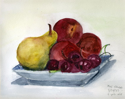 watercolor painting of sailing ship by kid, Kai Chen